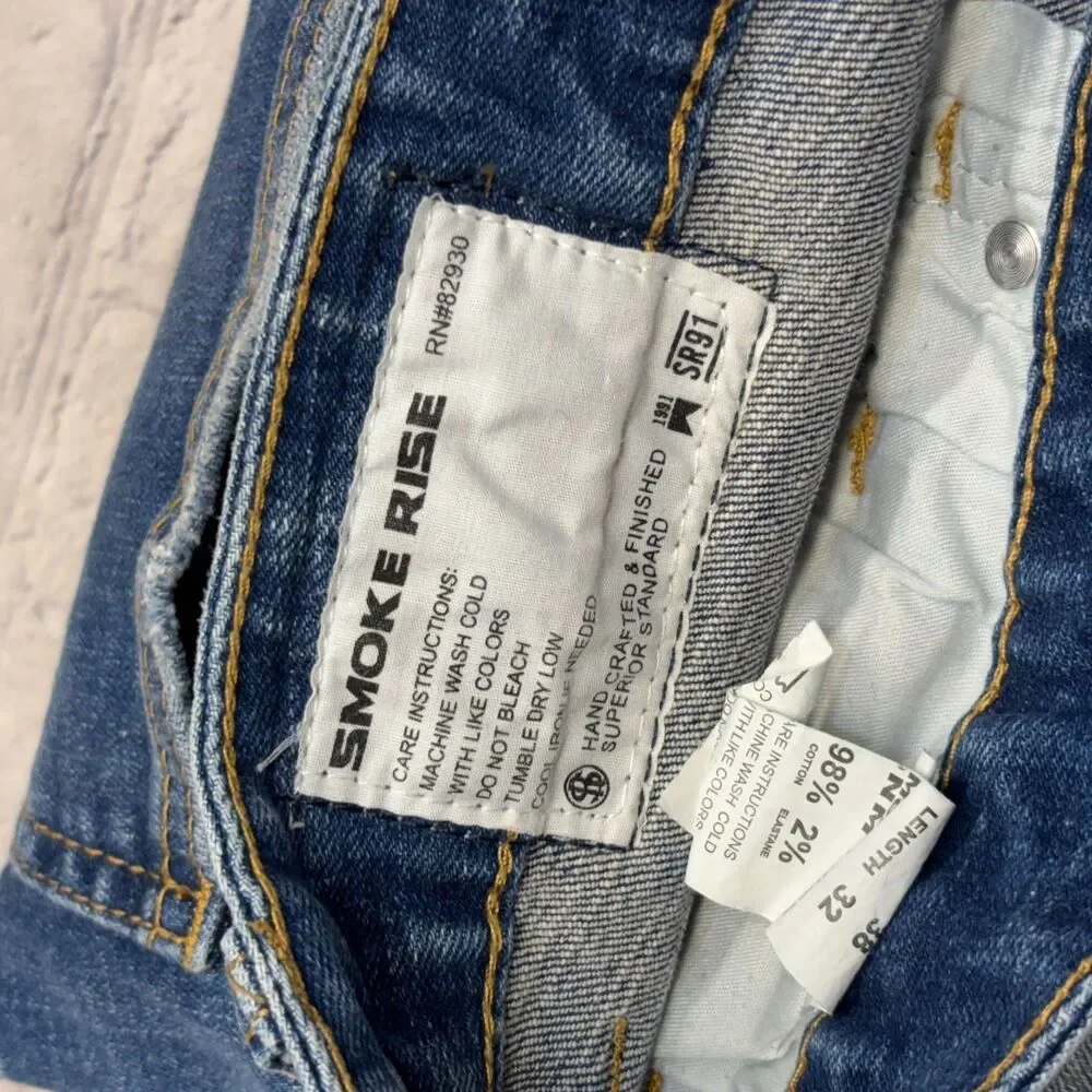 Smoke Rise Men Slim Distressed Jeans Size 38x32 Blue Denim C132 -27